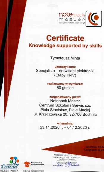 Certyfikat serwisant elektroniki